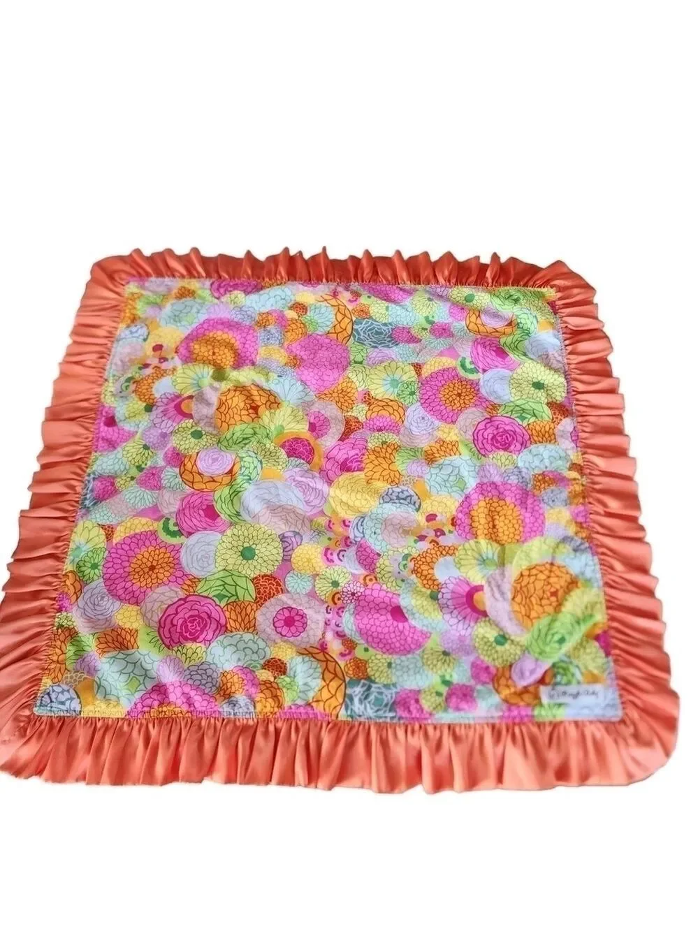 Razzle baby satin / plush Minky wooby security baby blanket floral pink & orange